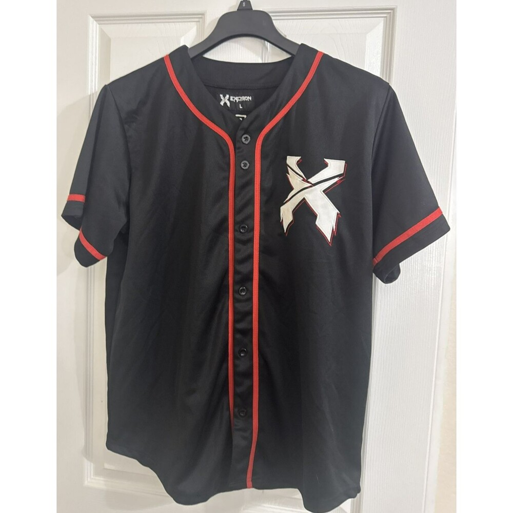 Excision Headbanger Embroidered Baseball Jersey Black Red Large EUC